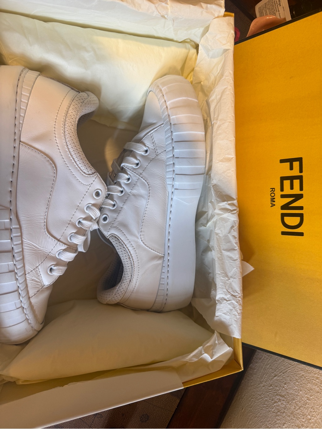 Fendi Leather & Mesh Sneakers Off White